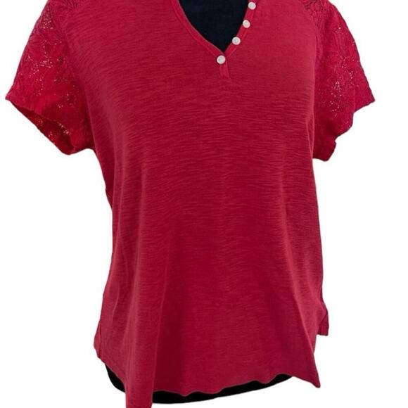 CHAPS women’s size L top, short sleeveV-neck, red - Picture 1 of 9